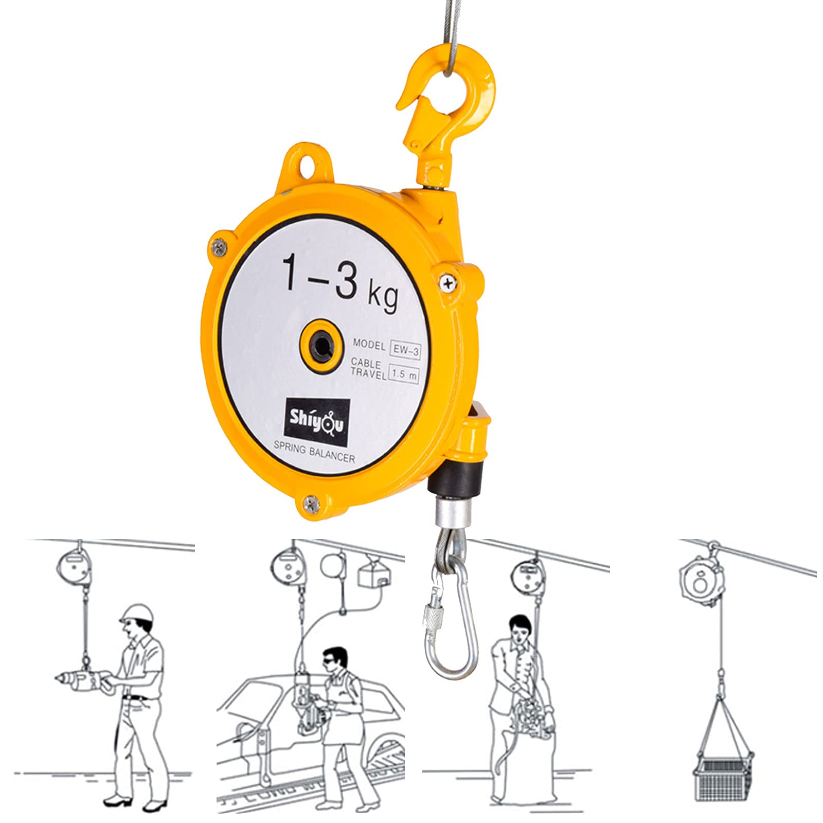 Spring Balancer Retráctil, Balanceador de Resorte Portaherramientas para Línea de Montaje para Colgar y Fijar Herramientas, Audaz Cable de Acero de 1.5m + Carcasa de Acero, Larga Vida Útil