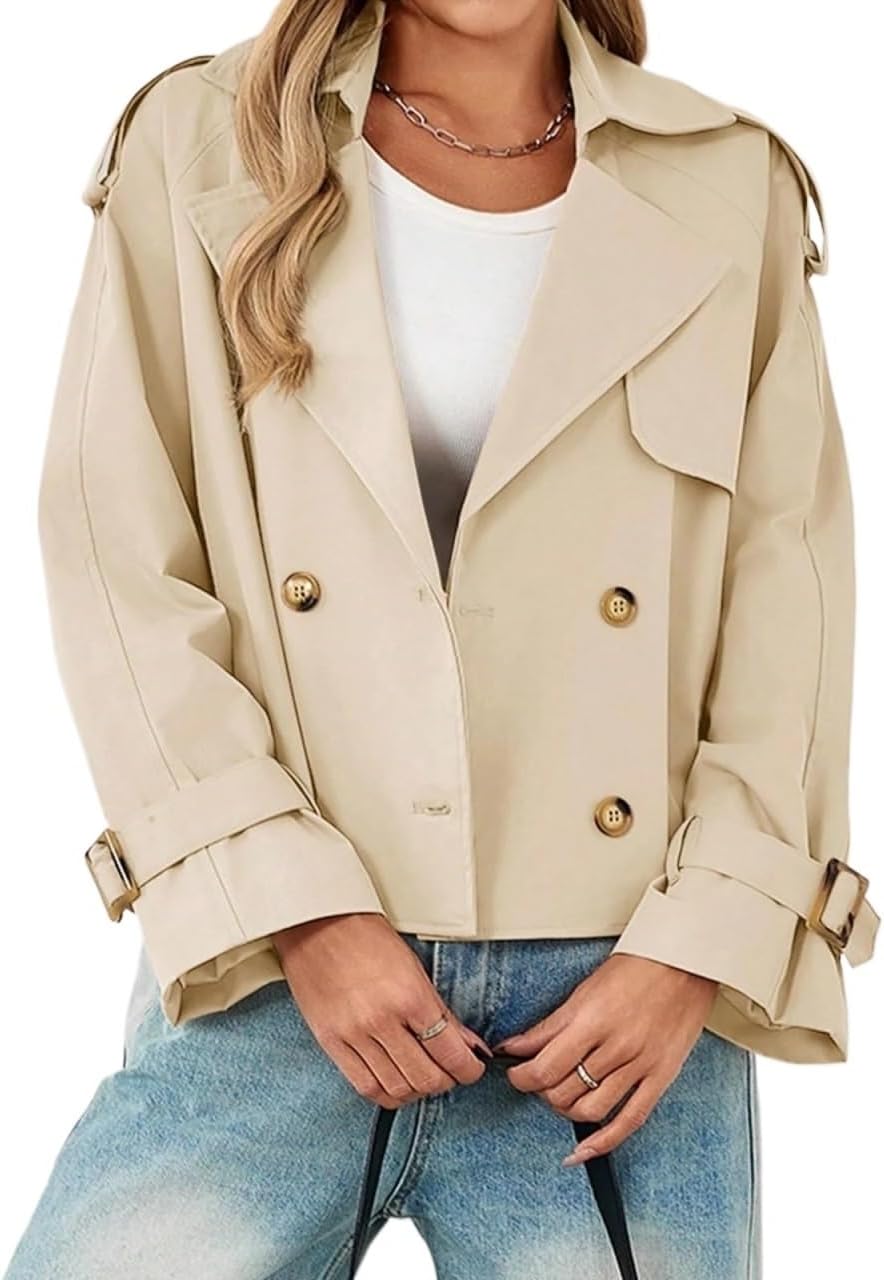 Women's Trench Coat Crop Trench Coat Raglan Sleeve Fall Winter Outwear