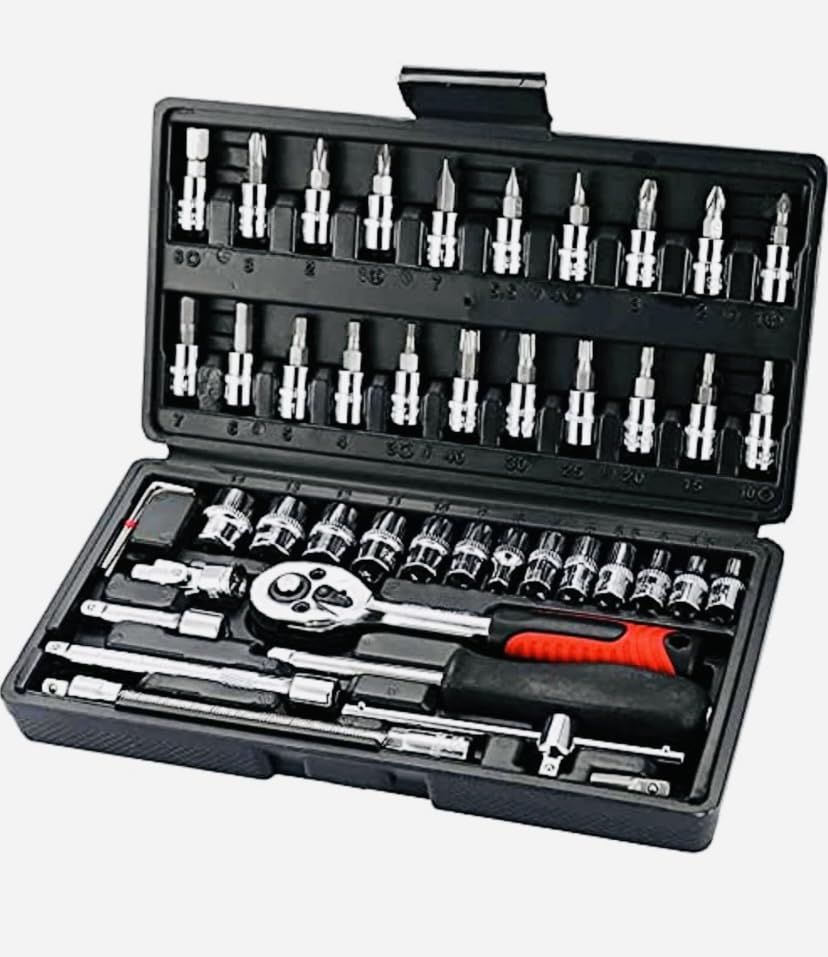 46pcs/set Socket Ratchet Torque Wrench Extension Bar Drill Bits Automobiles Repair Tools Kit Multifunction Repair Hand Tool Kit
