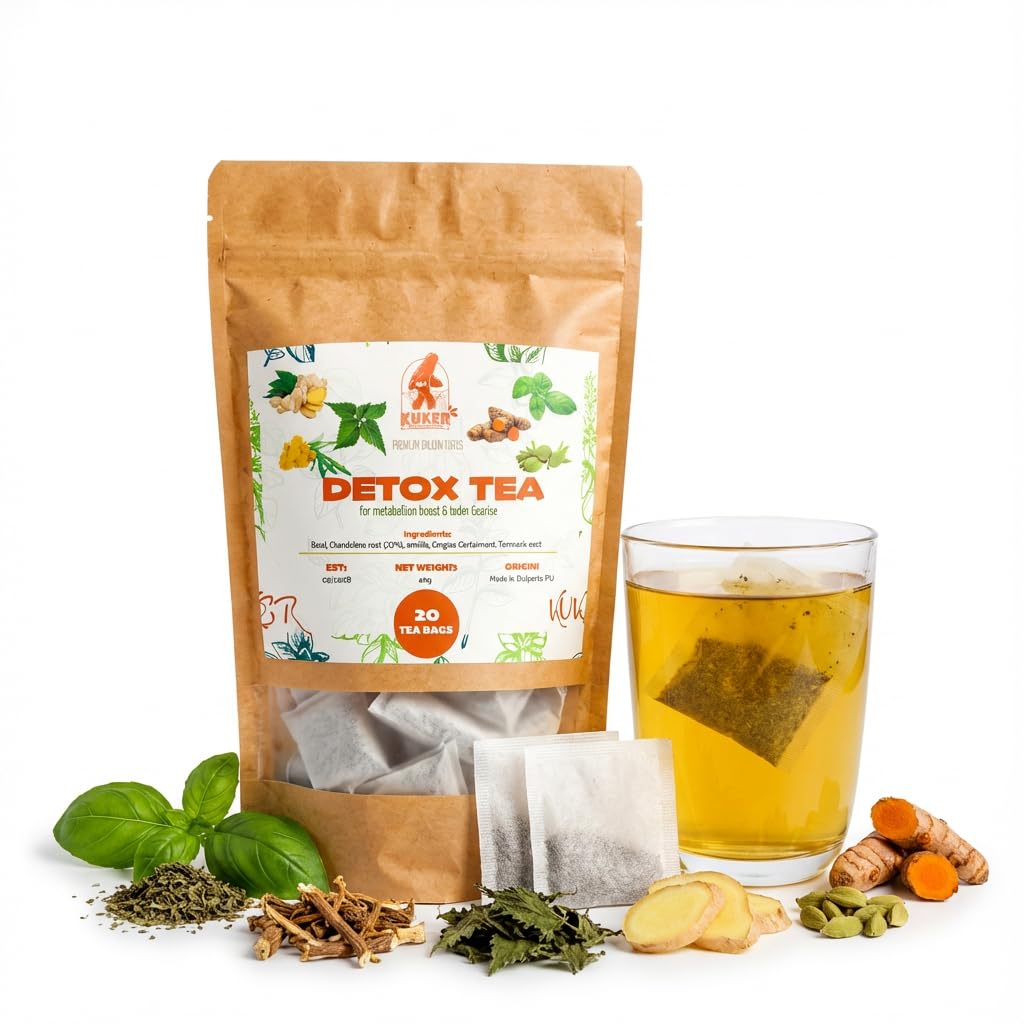 Detox Tea Bagged 20 Tea Bags with Dandelion Root, Nettle, Cardamom, Turmeric & Ginger – Natural Cleansing Tea for Daily Balance, Herbal Detox, Inner Purity and Refreshing Wellness Ritual