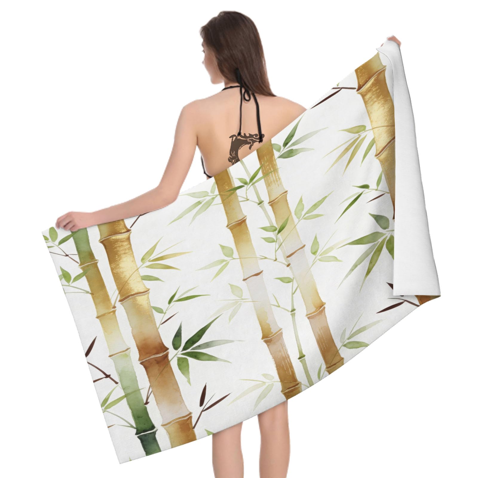 Leichong 3D Bamboo Beach Towel Large Microfiber Soft Quick Dry for Adults, Oriental Art Bath Towel Lightweight Soft Absorbent for Travel Swimming Pool Sports, 80 x 160 cm