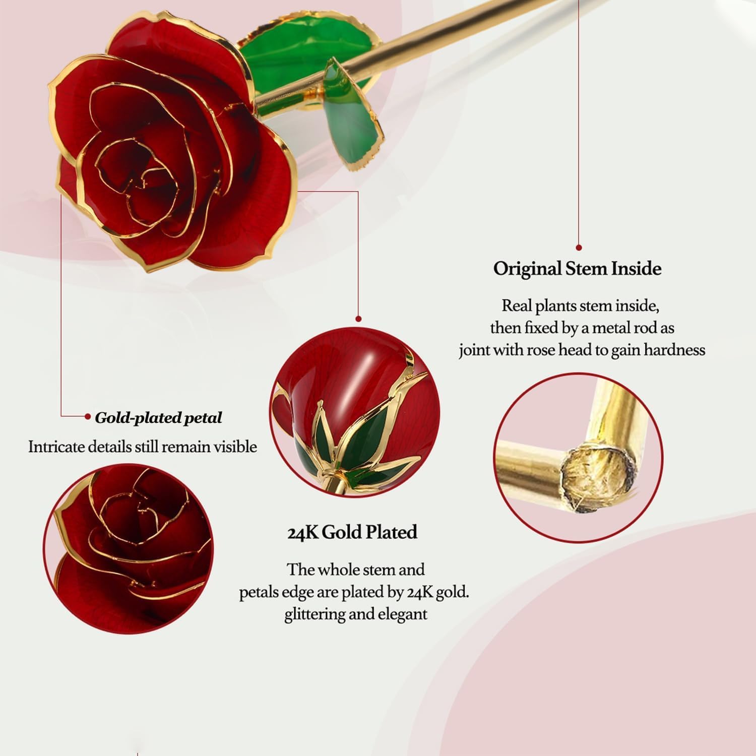 Gold Dipped Rose 24k Red Gold Plated Rose - Everlasting Long Stem Real Rose Exquisite Holder, Romantic Gift for Valentine's and Mother's Day, Gfts for Her Anniversary - Image 3