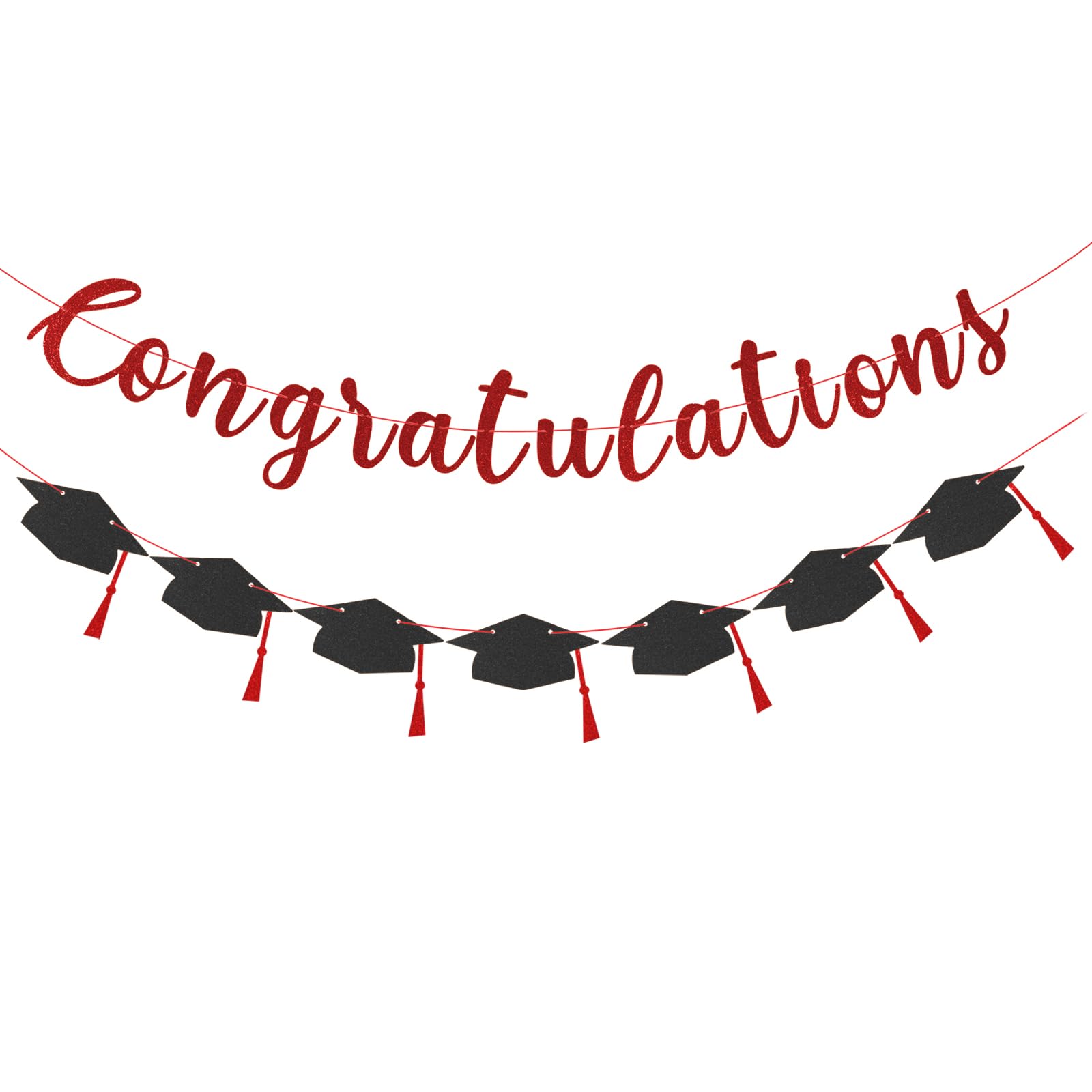 Class of 2026 Graduation Decorations Pre-Strung Glitter Congratulations Banner with Grad Cap Banner Graduation Garland for High School College 2026