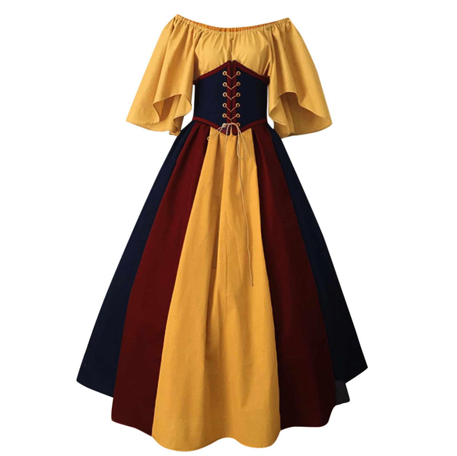 Womens Renaissance Costume Vintage Elegant Lace up Halloween Gown Princess Dress with Corset Medieval Evening Party Prom Cocktail Swing Victorian Dresses for Ladies