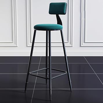 Bar Stool Simple Modern Bar Chair, Luxury Bar Stool, Upholstered Breakfast Stool, Counter Height Bar Stool, Easy Assembly Metal Bar Stool, Green, 65cm/25.6in