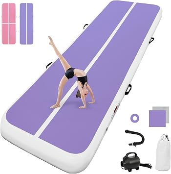 airtrack Inflatable Tumbling Mat with Electric Air Pump Gym Mat for Gymnastics Yoga Camping/Training 10/20 cm High x 2/3/4/5/6 m Long