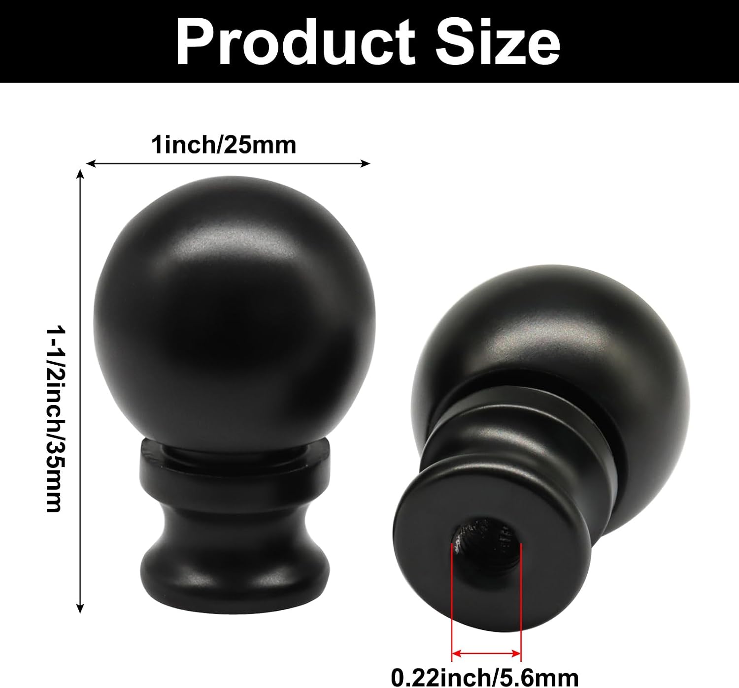 Waziaqoc 2 Pack Black Aluminum Lamp Finial - Decorative Knob Finials for Lamp Harp Holder, Universal Fit Table Lamps & Floor Lamps, Vintage Style Lamp Shade Cap Topper image 3