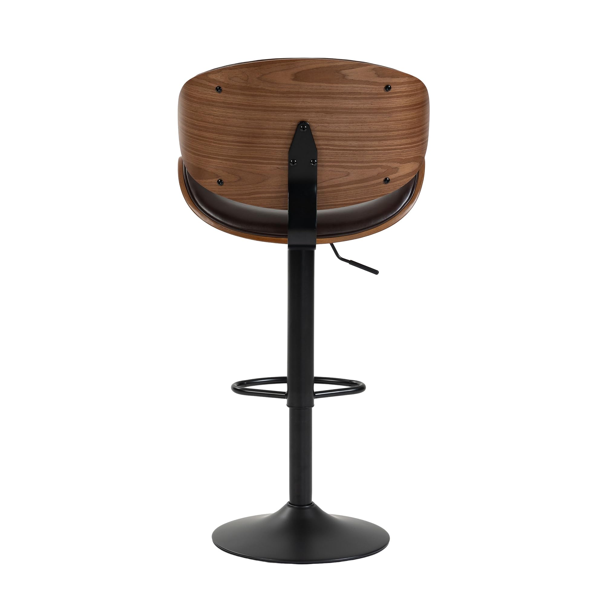 REXO Juego de 2 taburetes giratorios de barra de madera curvada de piel sintética, respaldo ergonómico y reposapiés para bar y isla de cocina, color marrón