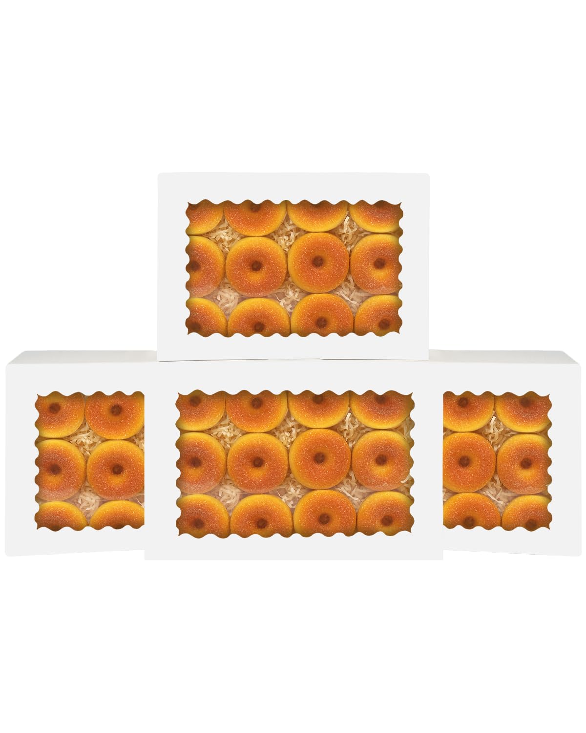 qiqee Caja de galletas blanca con ventana de 16 x 10.5 x 2.5 pulgadas, 32 unidades, para panadería, pastelería, macarrón, para embalaje