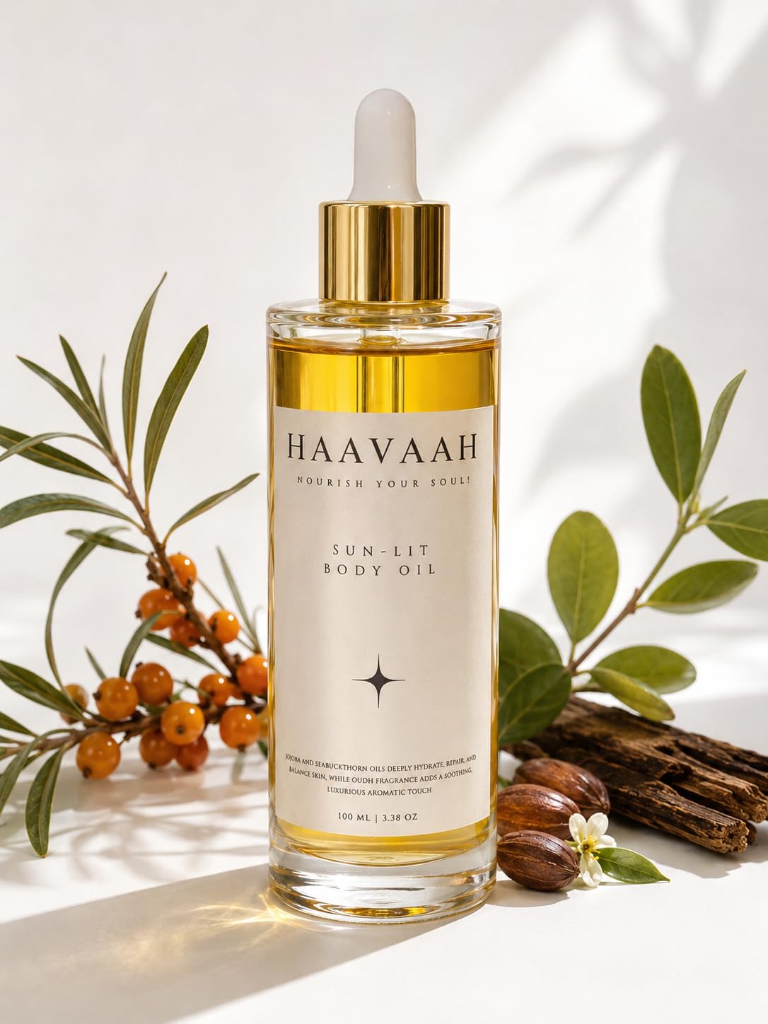 Sun-Lit After Shower Body Oil with Oudh Essential Oil Fragrance, Luxury Nourishing Formula, Gold-Capped Dropper Bottle-image-49