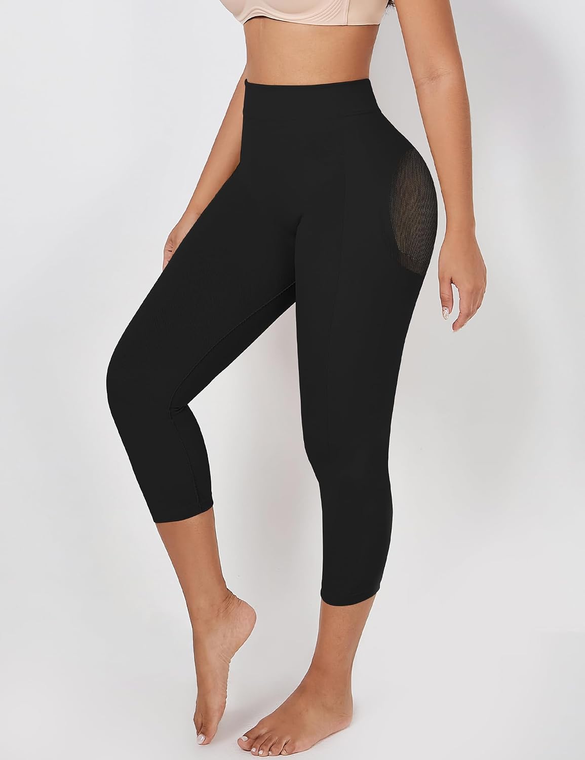 Shapewear Leggings for Women Tummy Control Mid-Waisted Capri Body Shaper Tights Butt Lifting Thigh Slimmer