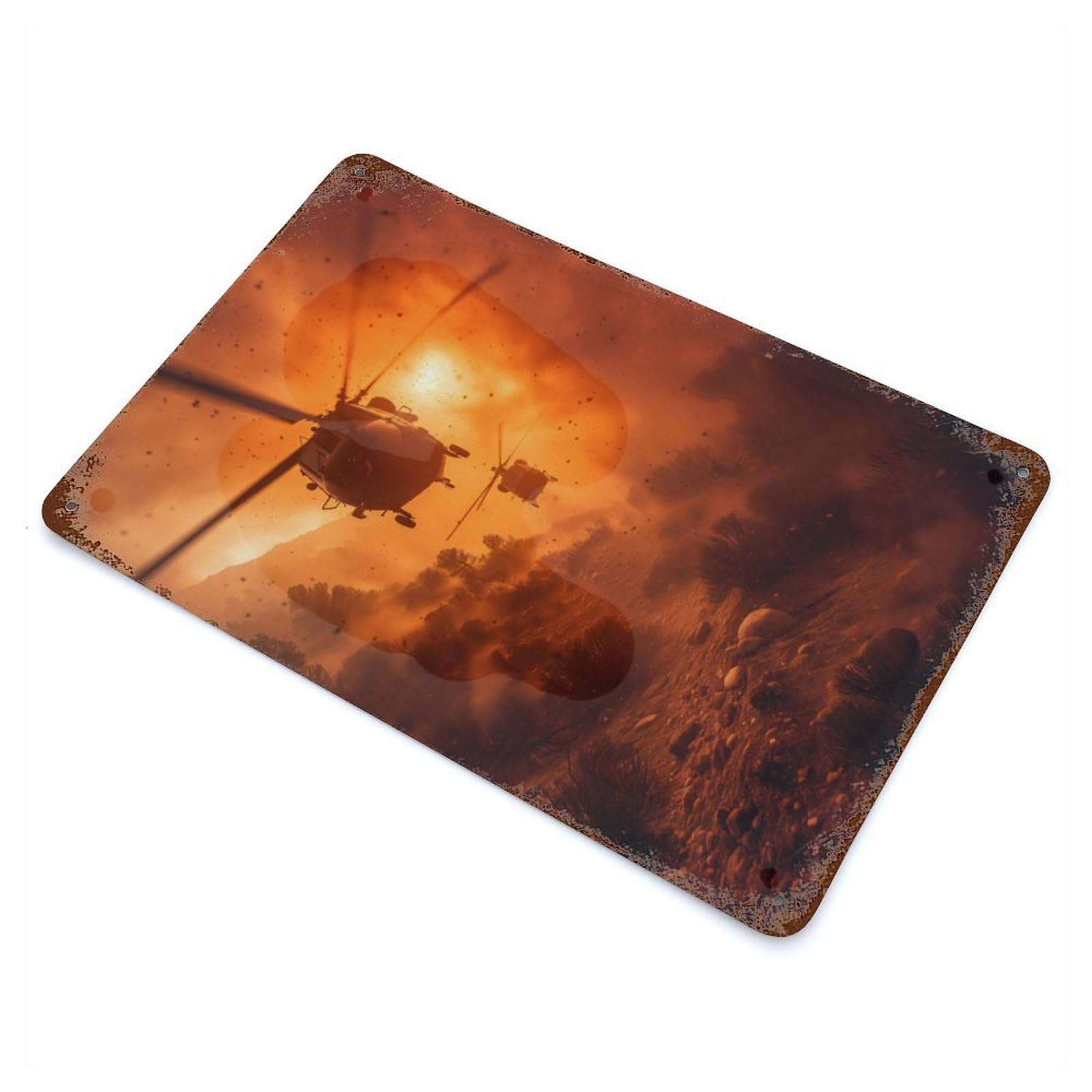 Garage Style Military Airplane Rust Effect Tin Sign 11.8"x7.9", Industrial Home Decor for Bar And Workshop