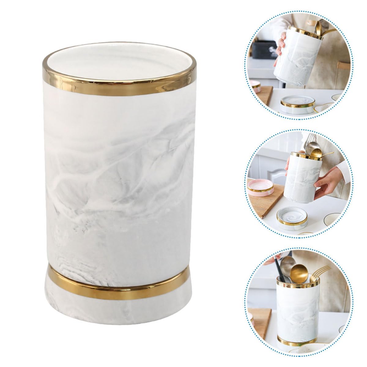 ULTECHNOVO Porte-baguettes en Céramique Décoratif Motif Marbre pour Organiser Ustensiles Cuisine, Rangement Pratique Comptoir, Design Moderne et Élégant pour Maison