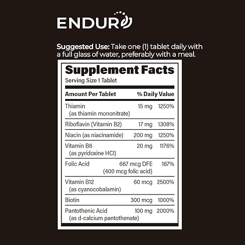 Miniatura 6 de Complejo Endur-B - Liberación sostenida - Suplemento de vitamina B con B1, B2, B3, B6, B12, ácido fólico, biotina - 150 Tablets Company