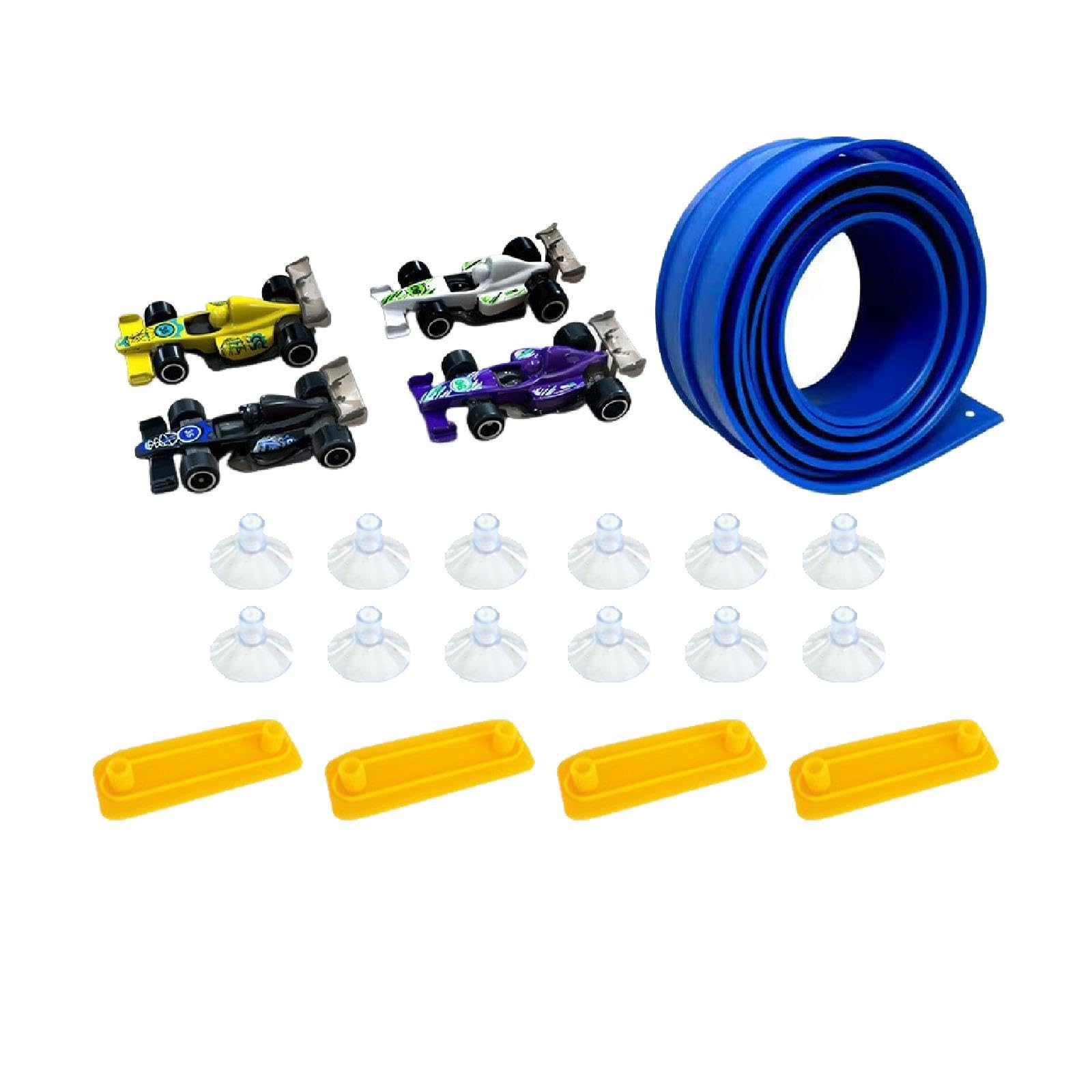 Flexible Circuito Infantil con Ventosas Pista Portátil Enrollable Rampa DIY Mini Autos Juego Interactivo para Niños Niñas Adecuado para Actividades FA, Azul 5m