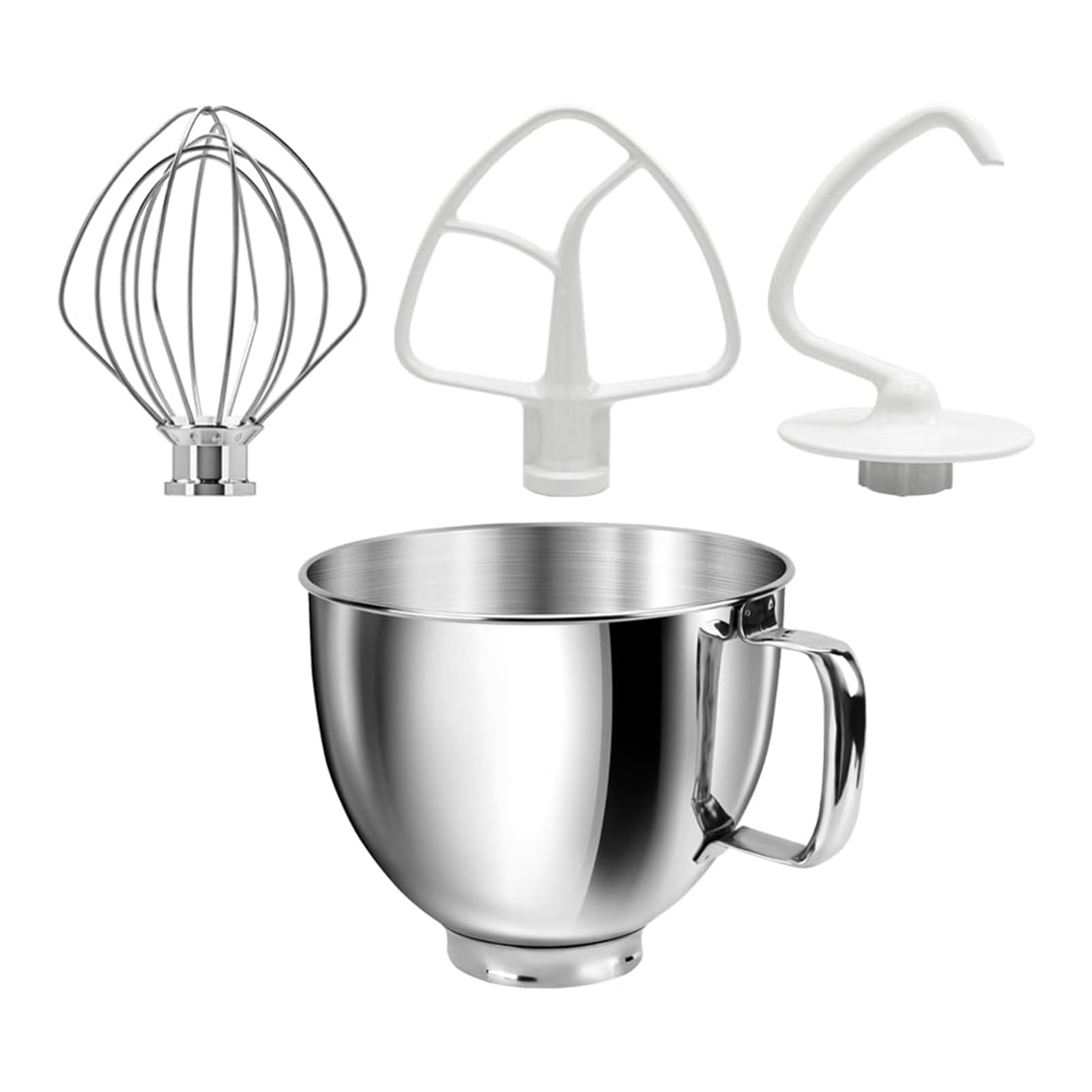 4-teiliges Rührwerkzeug Set, passend für 4.5-5 Quart Standmixer, Bestehend aus Drahtschneebesen, Flachrührer, Knethaken und Rührschüssel, Ideal für die Zubereitung verschiedener Speisen