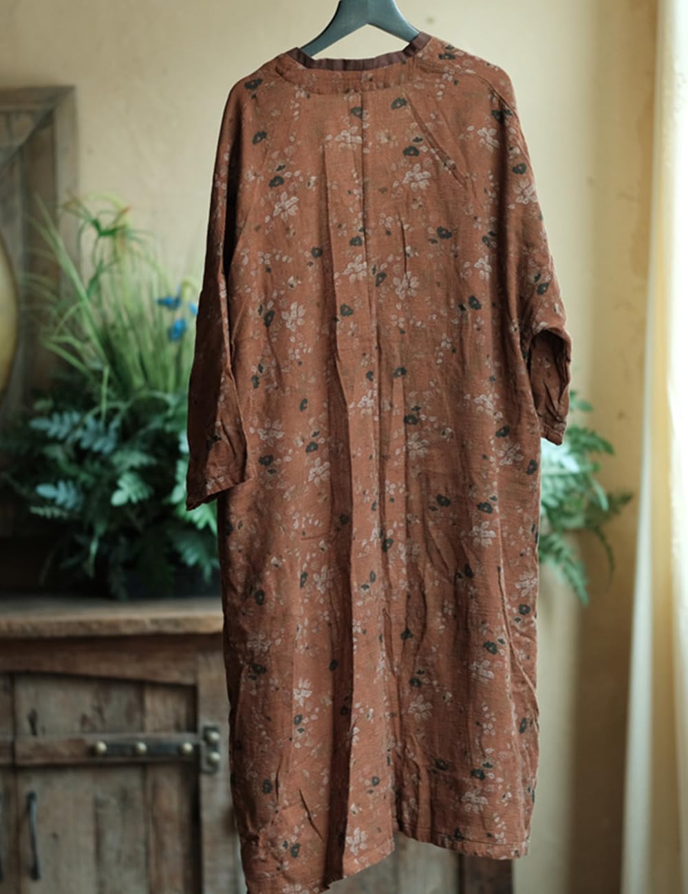 NFYM Leichte Damen-Kimono-Jacke, Baumwollgarn, bedruckt, zum Binden, Vintage, lockere Strickjacke, vorne offen, Trenchcoat, Oberbekleidung