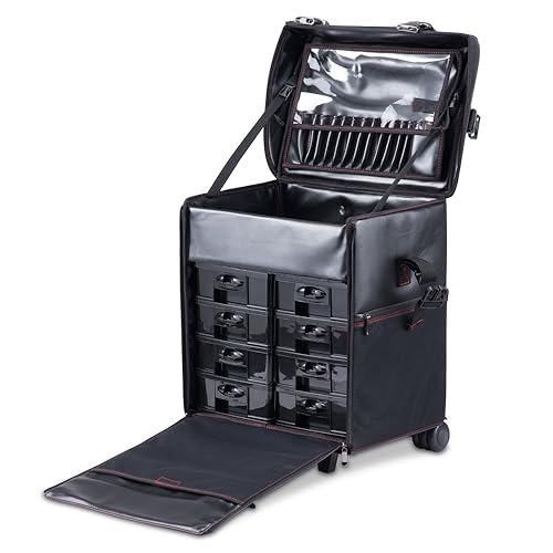 Miniatura 3 de Maquillador profesional 2 en 1 Rolling Maquillaje Tren Estuche Organizador Cosmético Carro Suave con Cajones de Almacenamiento y Hebillas de Metal,