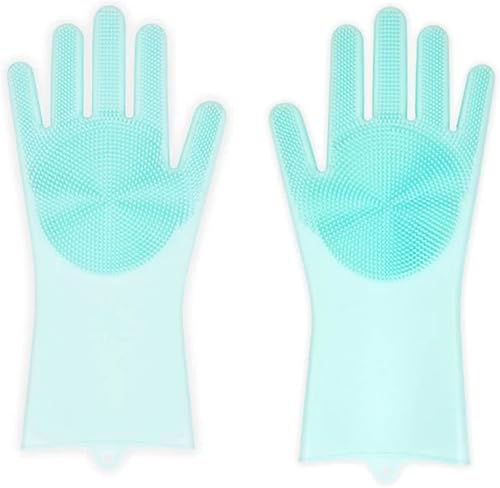 ALAZCO 1 par de guantes de silicona sin BPA para lavar platos de cocina guantes de silicona para limpieza de cerdas suaves cuidado de mascotas