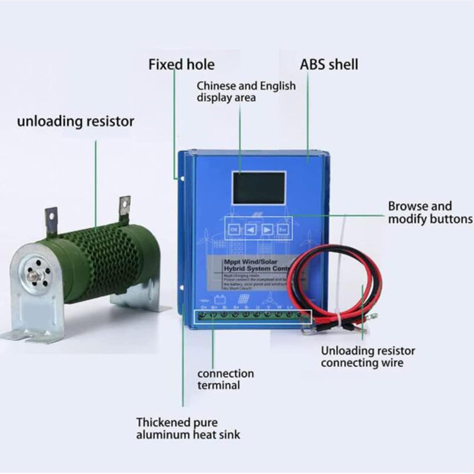 Hybrydowy regulator ładowania MPPT do systemów turbin wiatrowych i paneli słonecznych, automatyczne wykrywanie 12 V/24 V, zarządzanie energią poza siecią