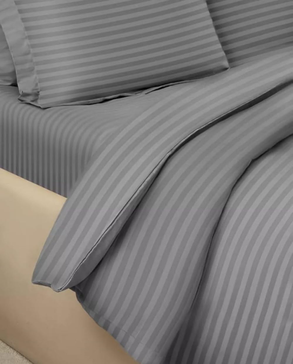 guffaw 100% pure cotton satin stripe single flat bed sheet, 320 thread count, breathable, super soft for home, hotels & guest house, resorts (gray, single 60x95cm)