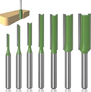 Yuentoen 7 Pcs Flush Trim Router Bit Set,6mm Straight Shank Double Flute Green Woodworking Milling Cutting Tool - Ideal for All Composition Materials, Plywoods, Hardwoods, and Softwoods