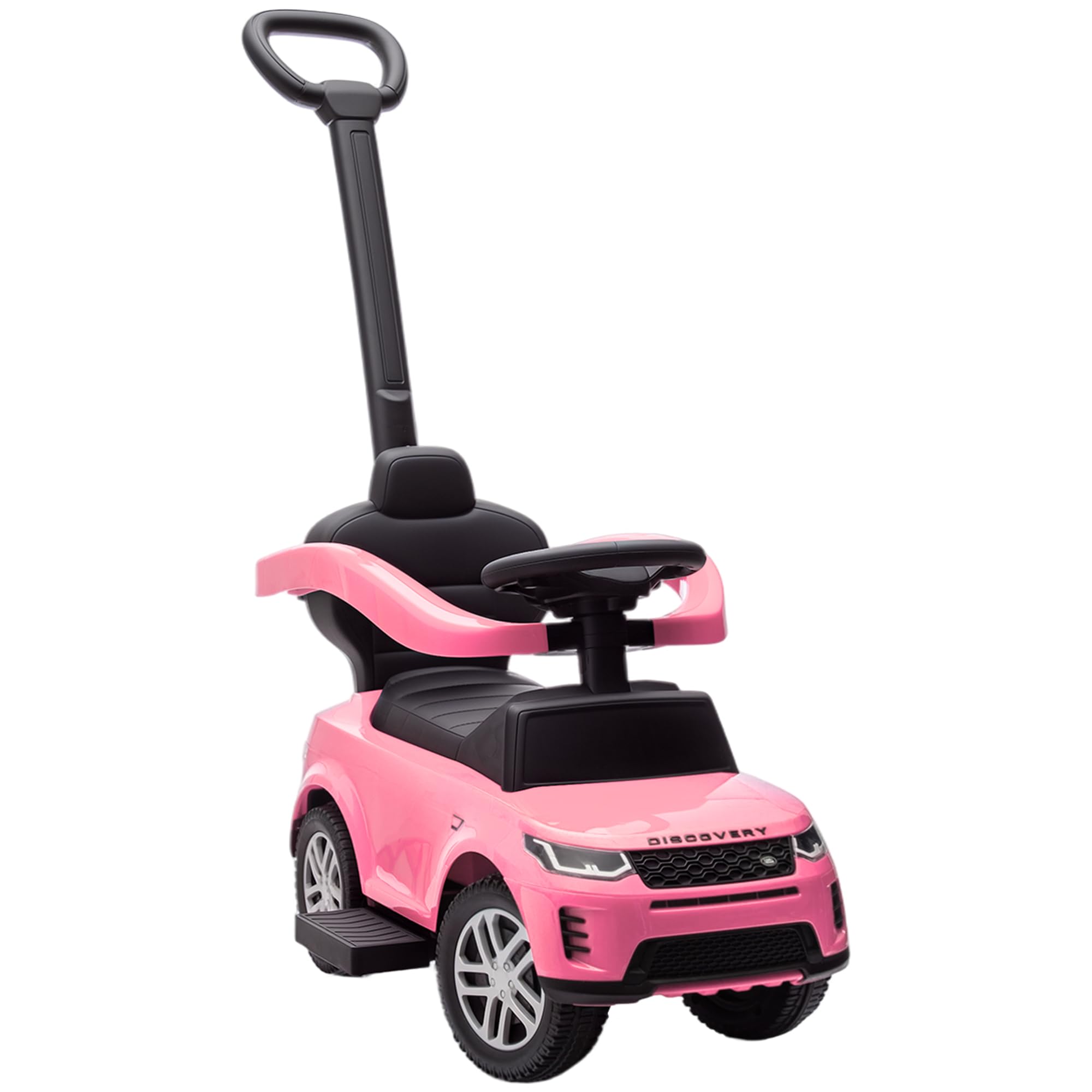 AIYAPLAY Coche Correpasillos 2 en 1 para Niños de 18-36 Meses Land Rover Discovery, Correpasillos con Espacio de Almacenaje, Bocina, Volante, Mango de Empuje y Barandilla Extraíbles, Rosa