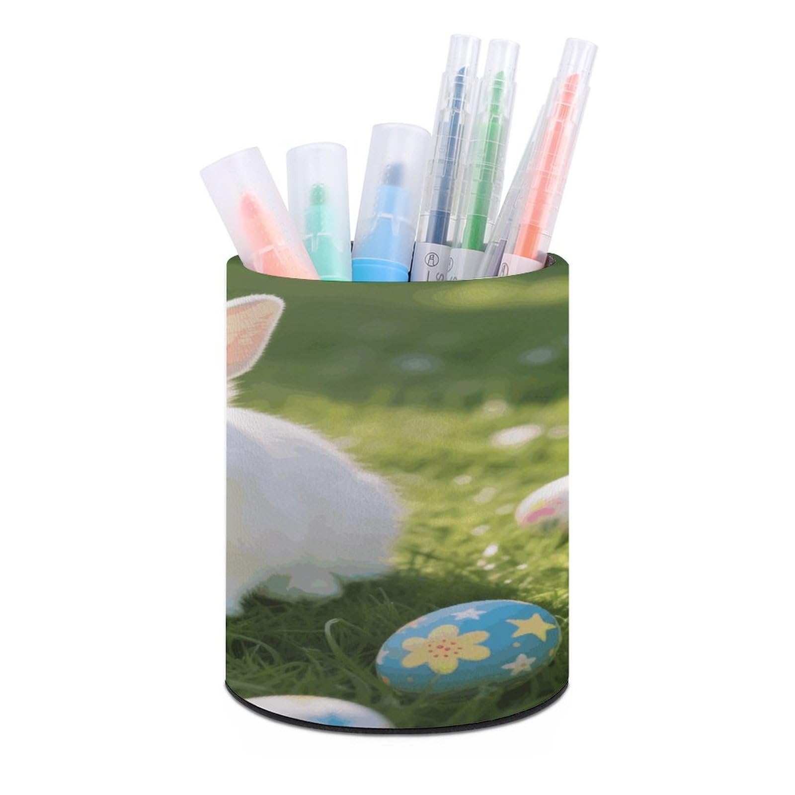 VstaDank - Round Pencil Holder, PU Leather Desk Organizer for Desk Office Desk Decoration (3.1" x 3.9")