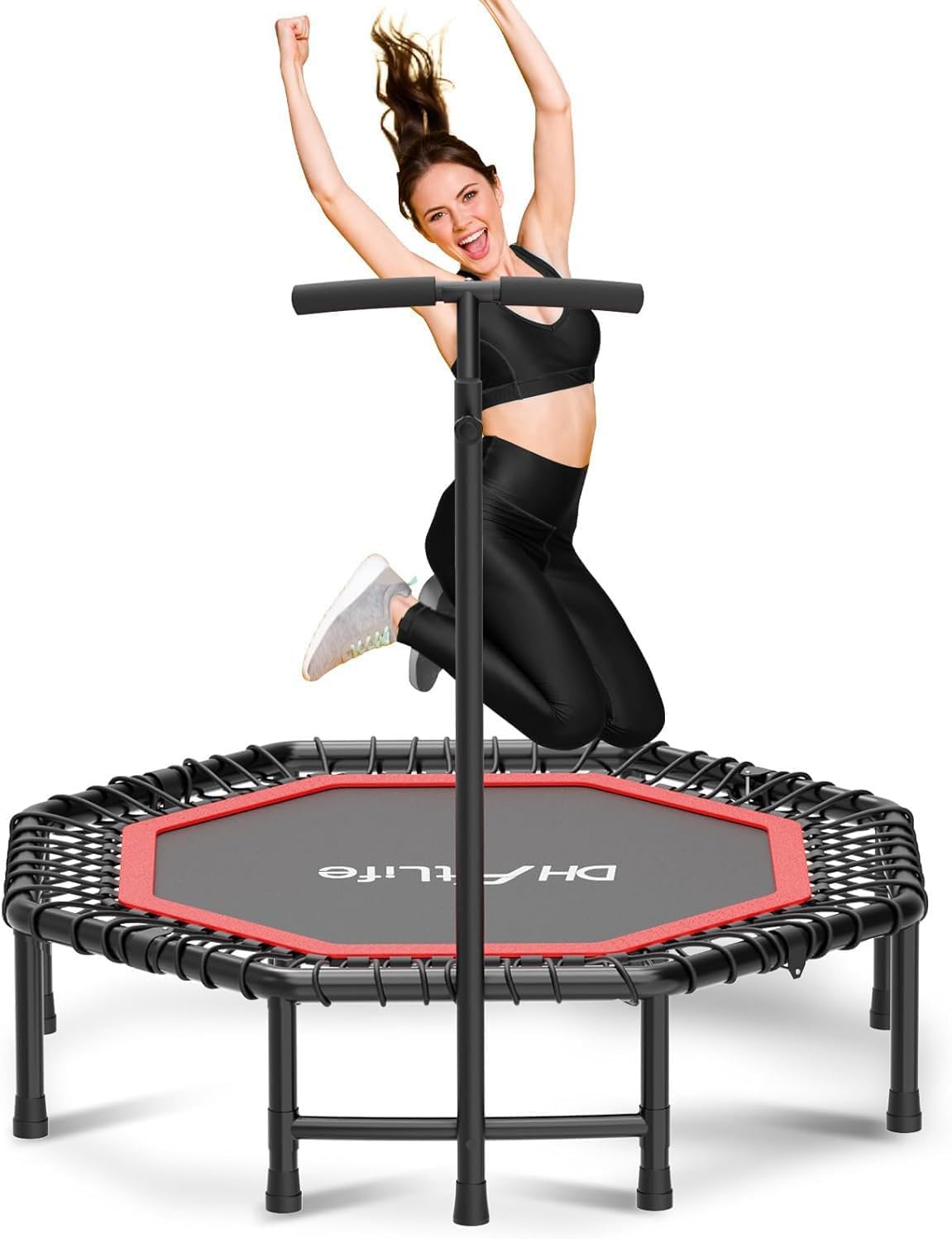 DH FITLIFE Trampoline de Fitness intérieur Pliable sans Installation | Ø121 cm (48 Pouces) | capacité de Charge 150 kg | 3 Niveaux de poignées réglables | Stable et Silencieux