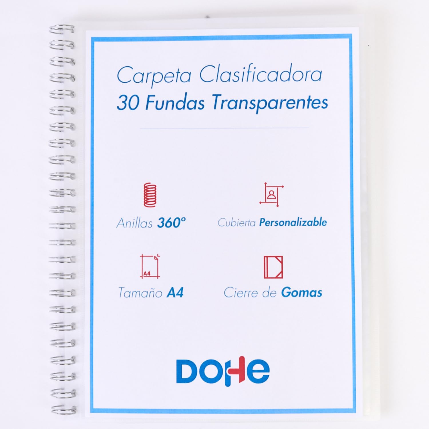 Dohe, Folder with Rings 30 Pockets, A4 (24.5 x 31.5 cm), Customizable Cover with Pocket, Elastic Straps Closure