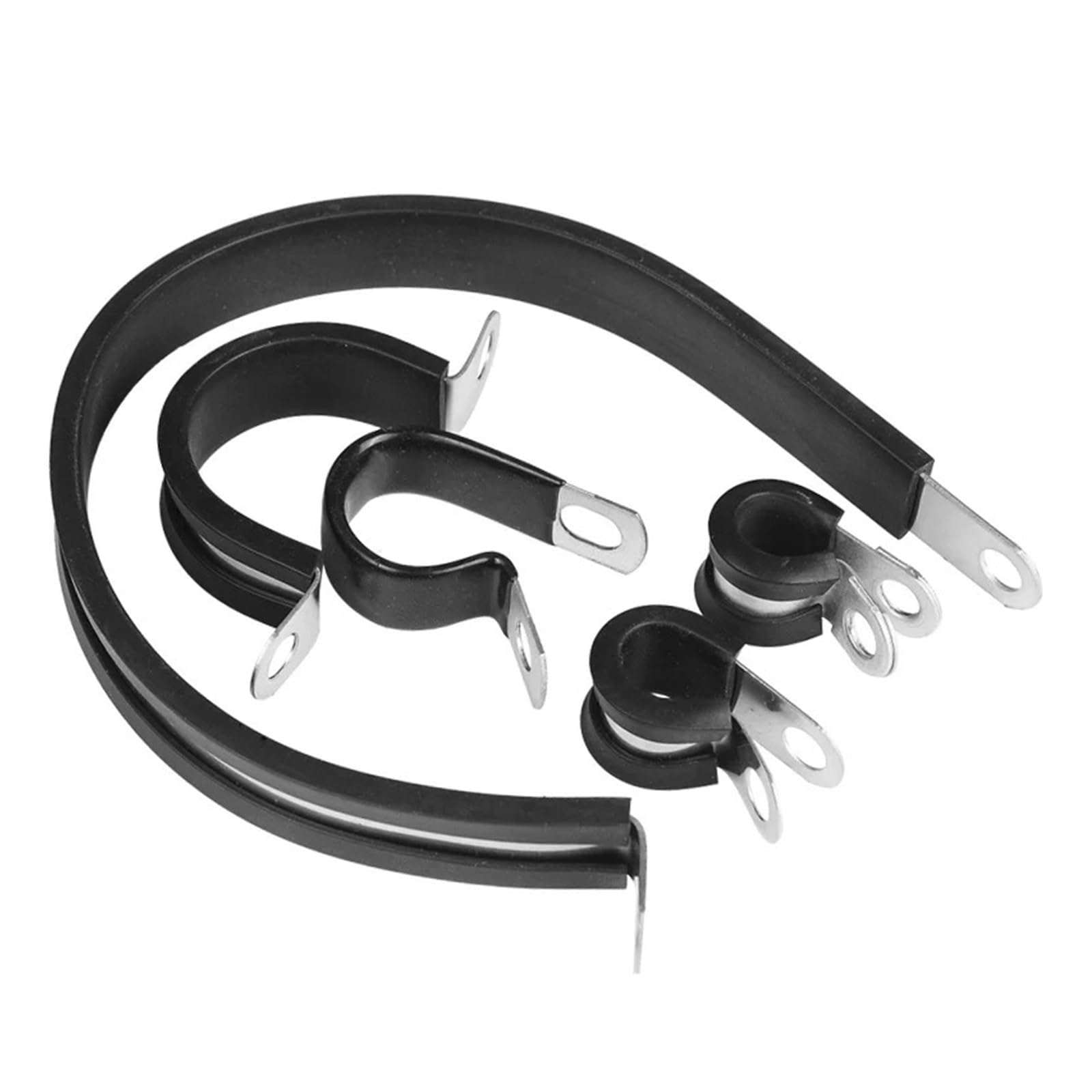 Knbhgujmd One Color P-Clips Metal Wire Cable Conduit Clamps, 304 Stainless Steel Rubber Lined P Clips, 16Mm, Silver, Black, 20 Pcs