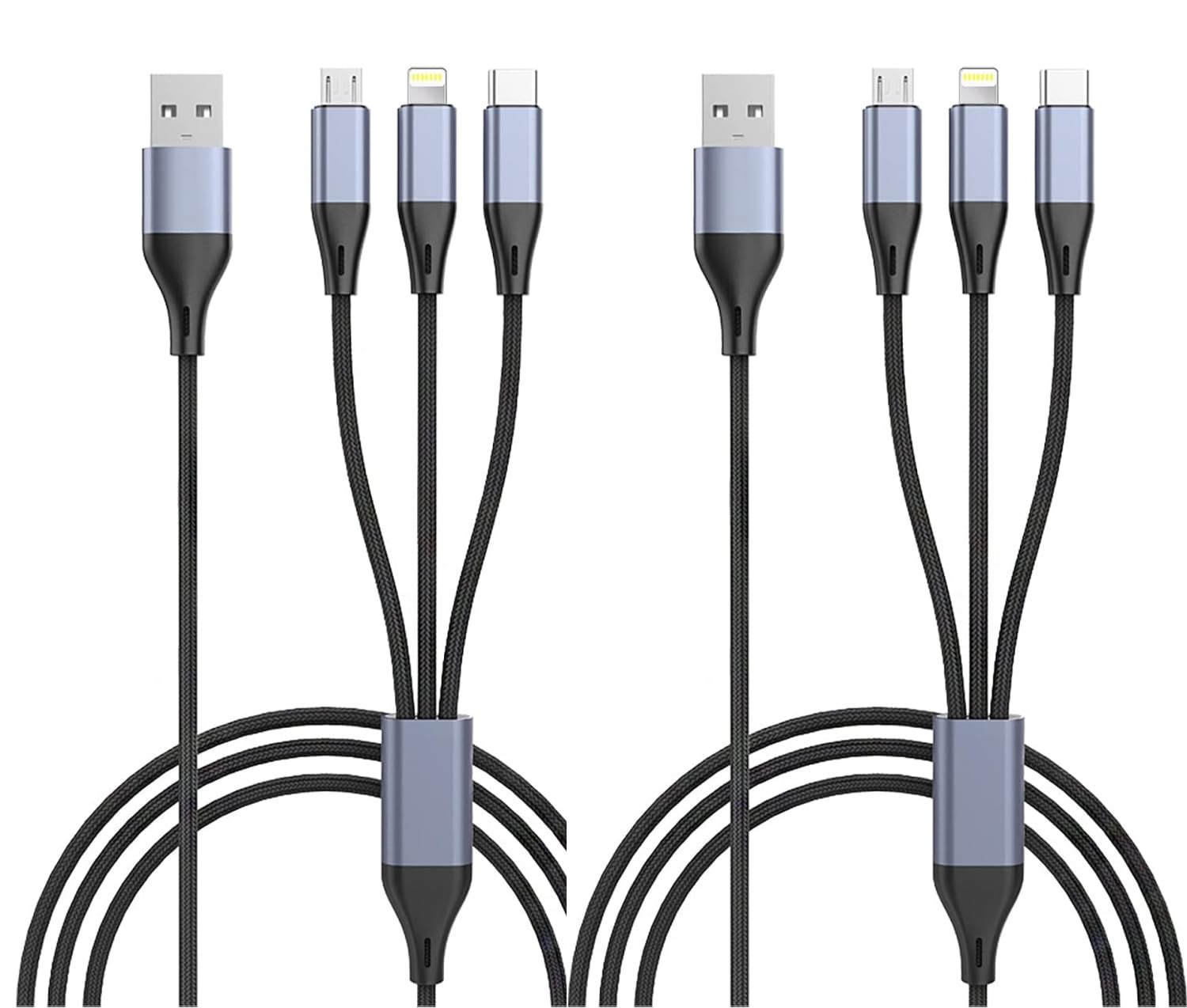 SKY-TOUCH Multi Charging Cable, 3 in 1 Multiple Ports Charging Cord with USB C to Type C/Micro/Phone Connectors, for Huawei/Tablets/iPhone/Samsung/Galaxy - Length 2M, 2 pieces