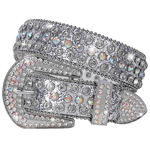 Image of SUOSDEY Women Men Rhinestone Belt Unisex Sequin Strap Bling Crystal Western Studs Glitter Luxury Belt for Jeans Pants Dress