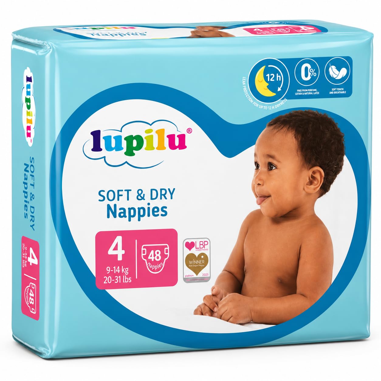 Lupilu Soft & Dry Nappies Size 4 9-14kg Leak Protection Pack of 48 Nappies