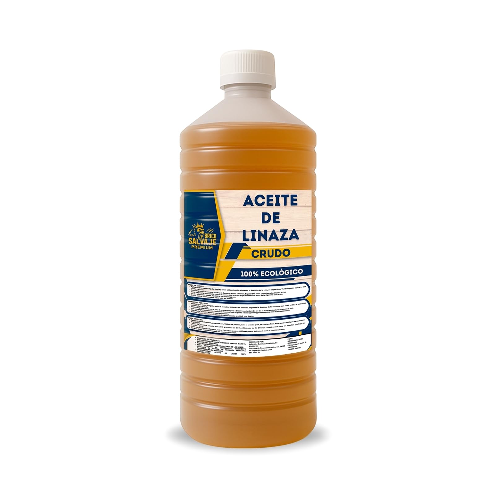 Aceite de Linaza CRUDO para la Madera | Ladrillo, Terrazo, Teja | Nutrición | Protección (1 LITRO) BRICOSALVAJE PREMIUM