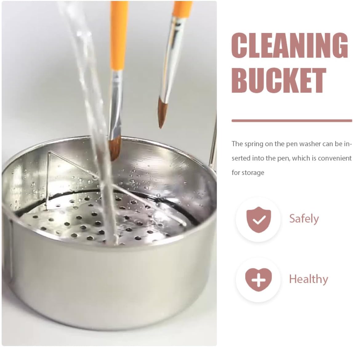 Oil Paint Brush Cleaner Bucket with Handle, Portable Metal Paintbrush Basin for Artists, Paintbrush Washing Container Suitable for Oil Painting Supplies and Art Brush Cleaning