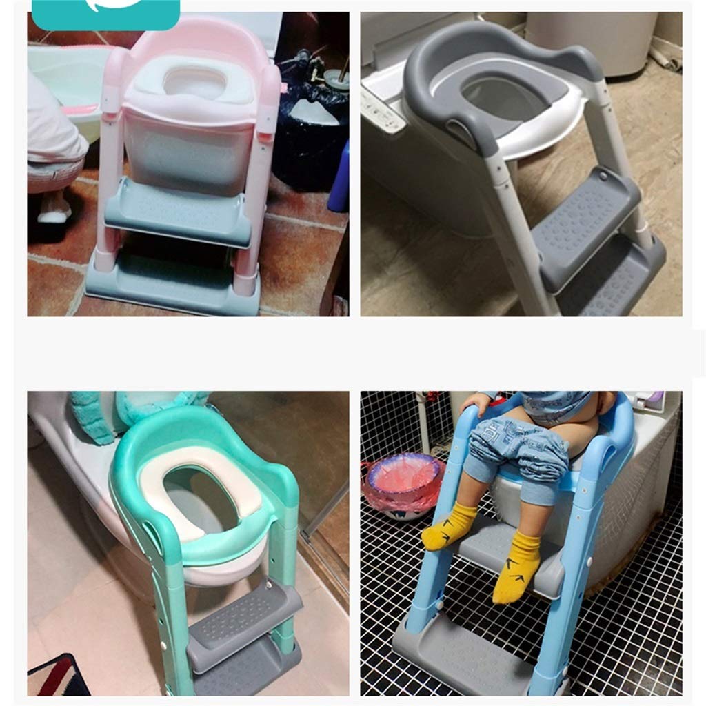 Toilette Töpfchen mit Trittleiter, Ergonomie Sicher Robust Anti-Rutsch Töpfchentrainer Mit Weich Sitzbezug Einstellbar Falten Fußbank Zum Bad Unisex-Kleinkind