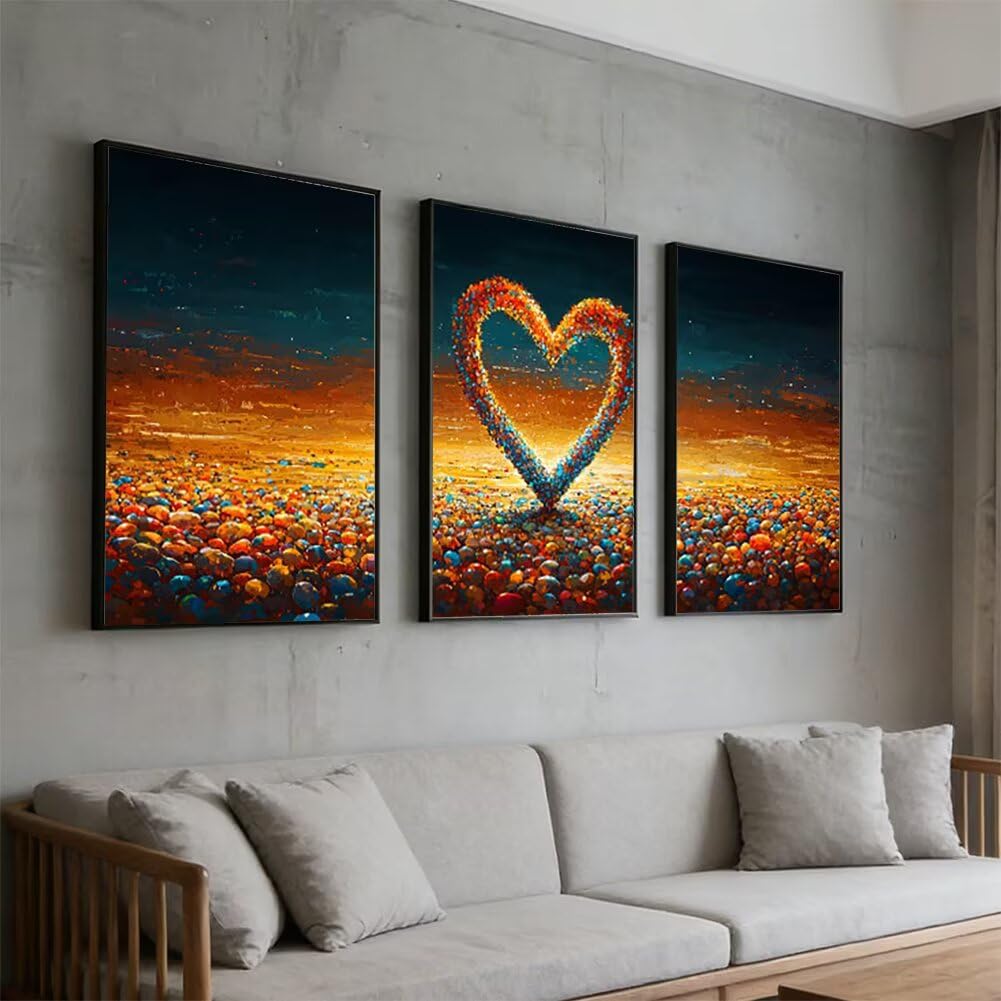 Wandbilder Liebe 60x80cm, 3Pcs Leinwand Bilder Groß Wanddeko Wohnzimmer, Strand Leinwand Bilder mit Rahmen, Moderne Wandbilder Wohnzimmer Poster Set mit Haken, Wanddeko Schlafzimmer Poster Set, -1966