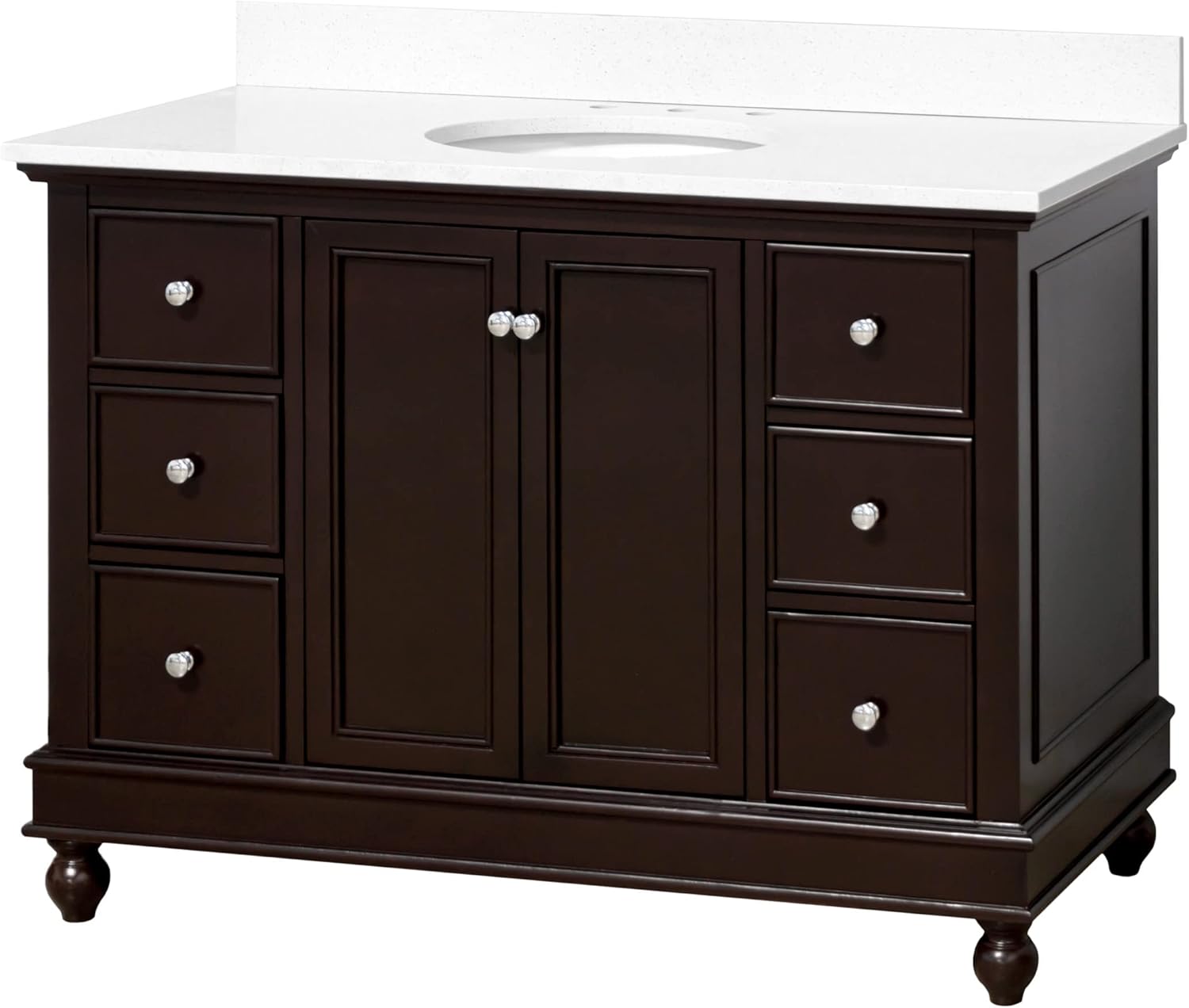 Bella 48-inch Bathroom Vanity (Chocolate/Quartz): Includes Chocolate Cabinet with Stunning Quartz Countertop and White Ceramic Sink