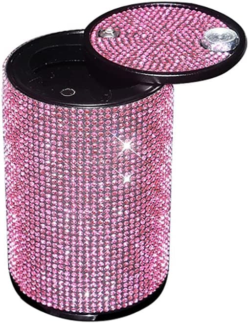 Diamond Car Ashtray Hot-drilling Ash Tray for Car, Bling Diamond Cigarette Holder with Lid for Women Car Home Office Decor, White Diamond