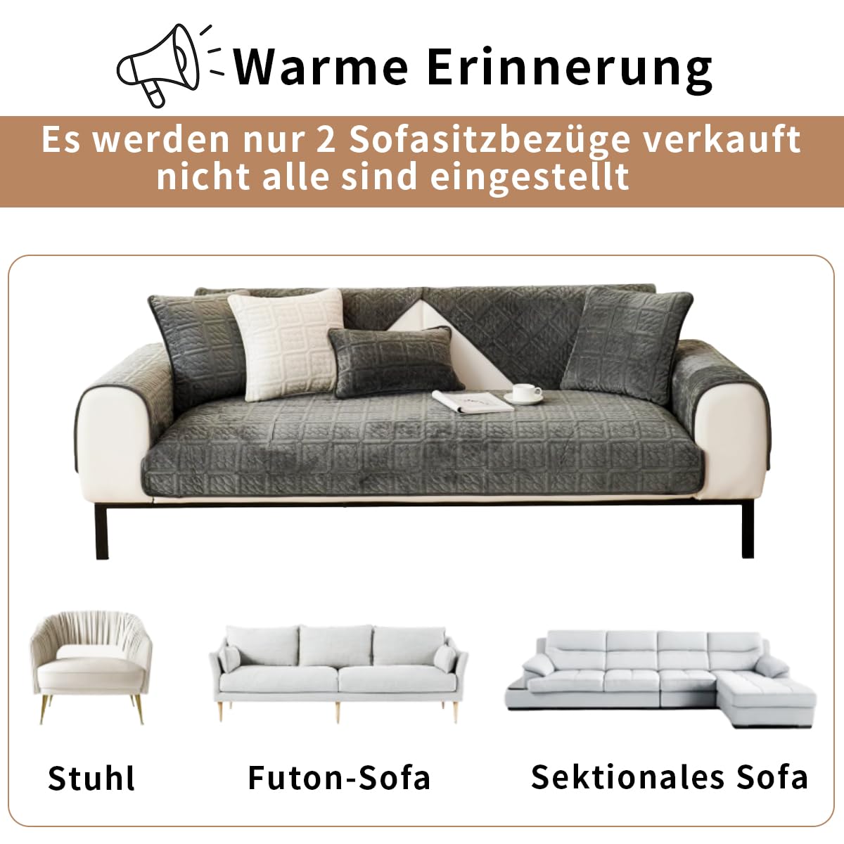 2 StüCk Weicher Flanell-Sofabezug, Premium Rutschfester Sofa üBerzug 1 2 3 4-Sitzer-Couch üBerzugfüR Sektionssofas, Waschbarer L-föRmiger Möbelbezug (Kaffee, 90x160cm Und 90x210cm)