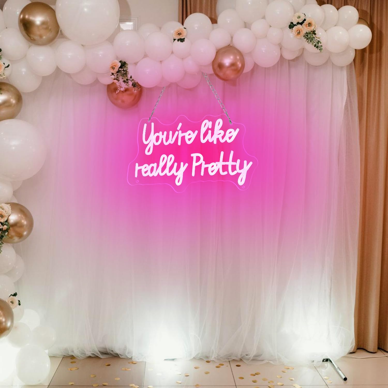 Neonowy znak LED "You are Like Really Pretty Neon", 38 x 22,9 cm, różowy neon z zasilaniem przez USB, dekoracja pokoju, dekoracja pokoju dziewczynki, dekoracja domu, na imprezę