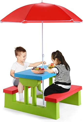 BETTARY - Juego de mesa y silla de picnic para niños pequeños, juego de mesa y banco para niños con paraguas extraíble, juego de mesa de picnic disponible en Yaxa Peru