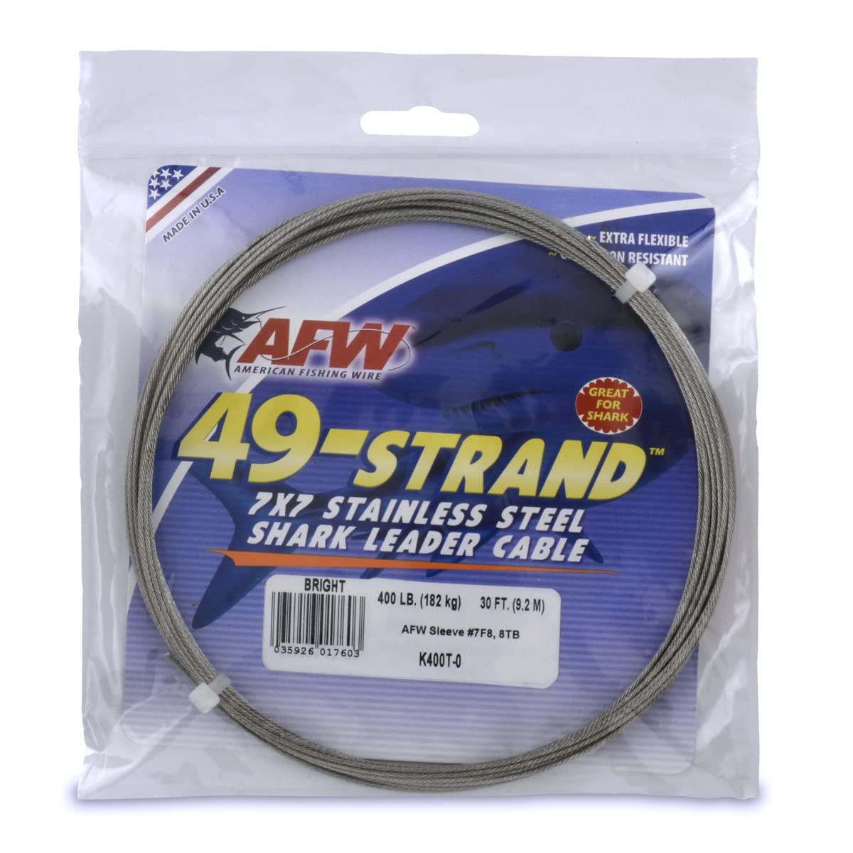 American Fishing Wire 49 Strand, 7x7 Stainless Steel Leader Cable - Strong Heavy Duty Fishing Wire for Shark and Up to 900lb Test
