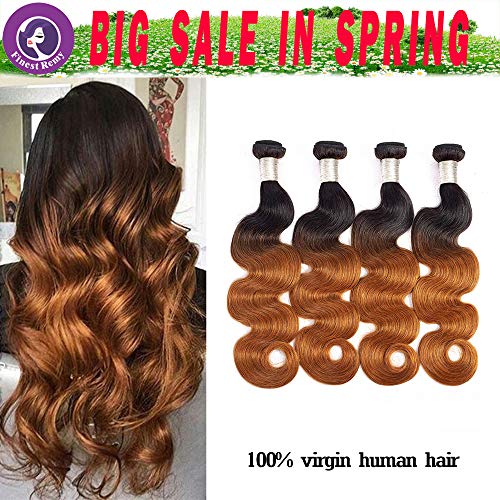 Finest Remy 7A Ombre Brazilian Body Wave Human Hair 4 Bundles Double Weft Extensions (18/18/18/18 Inch, 1B/30)
