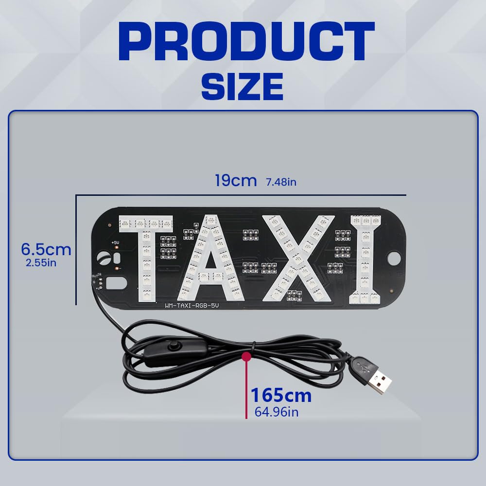 NSKANQI Taxi Sign Light USB On/Off Button, Bright Taxi LED Sign, Suction Cup Window Placement for Taxi Car (RGB)