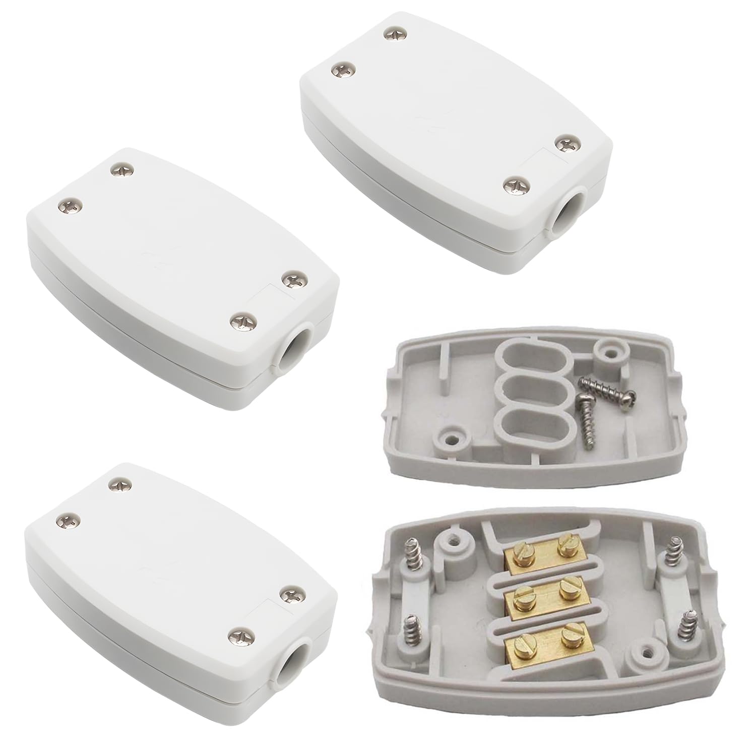 4-Pack 3-Terminal Electrical Junction Boxes, 13A 250V Cable Connectors for Indoor Lighting and Power Wiring - Durable & Easy Install