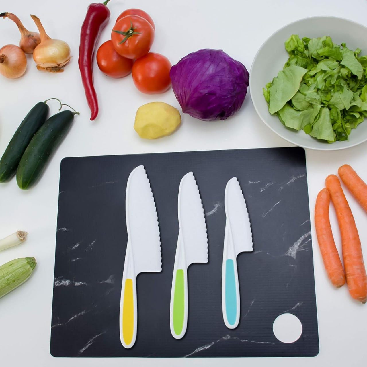 APURK Kids Cooking Knife Set | Safe BPA-Free Nylon Knives for Children | Real Cooking Tools for Toddlers | for Cooking/Baking/Learning | Family Fun Accessories (Set of 3 PCs,Multicolor) 2
