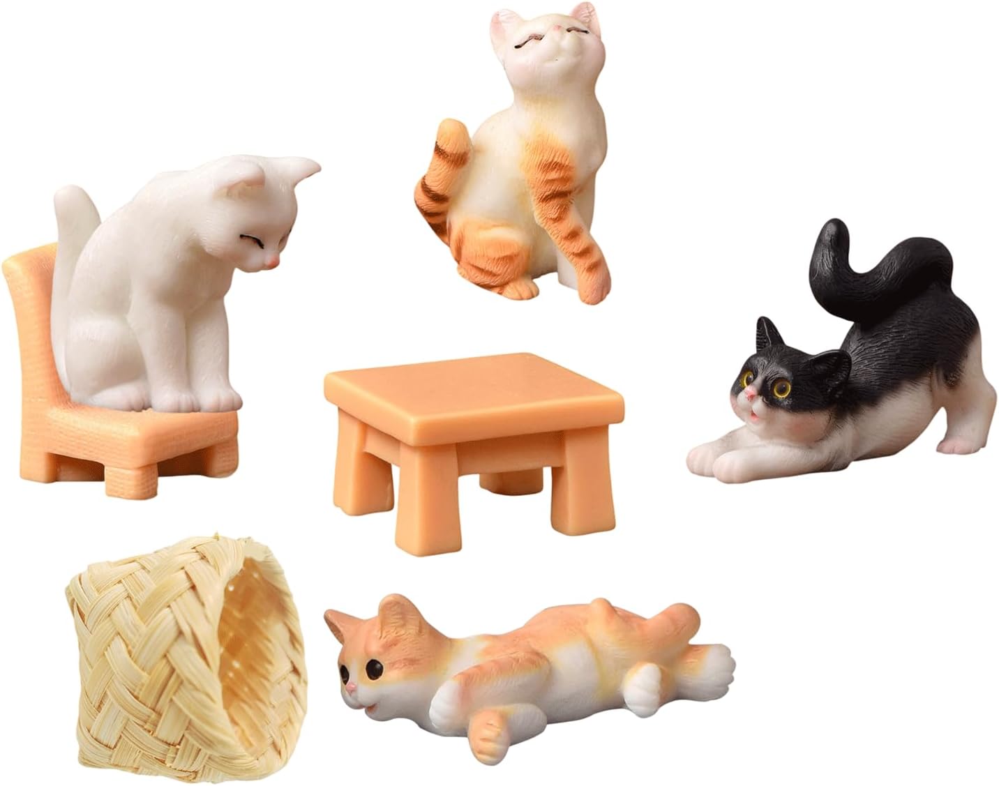 7PCS Cat Miniature Figurines, Resin Dollhouse Accessories DIY Scene Decor