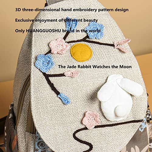 Image of Small Canvas Backpack, Retro Boho Washed Hippie for Women Daily Commute (Rabbit Decorations)
